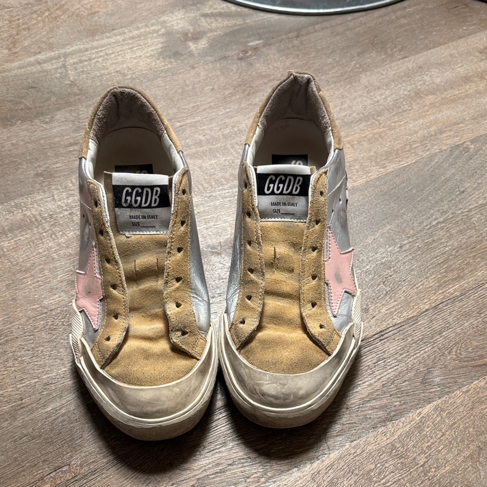 Golden Goose Pink Star and Tan Sneakers